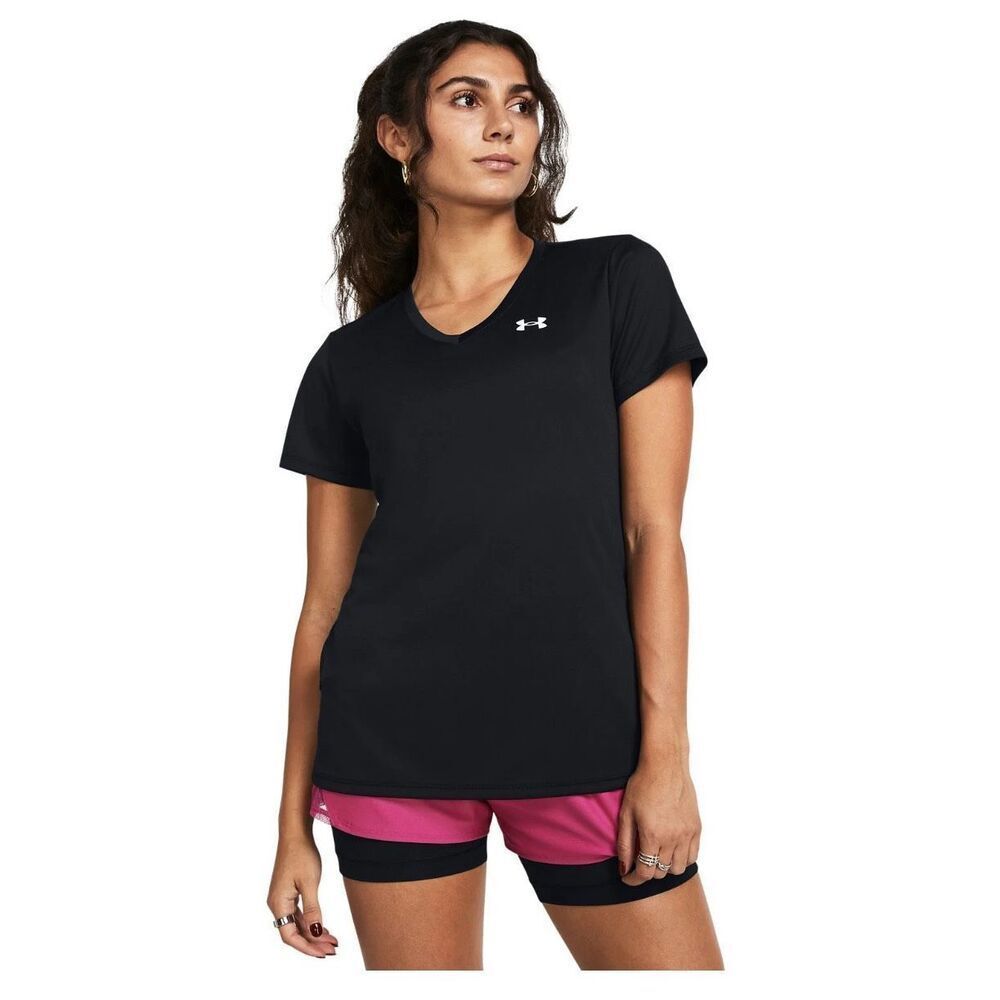 Under Armour Women's Black Loose Fit Heat Gear V-Neck Short Sleeve T-Shirt Large